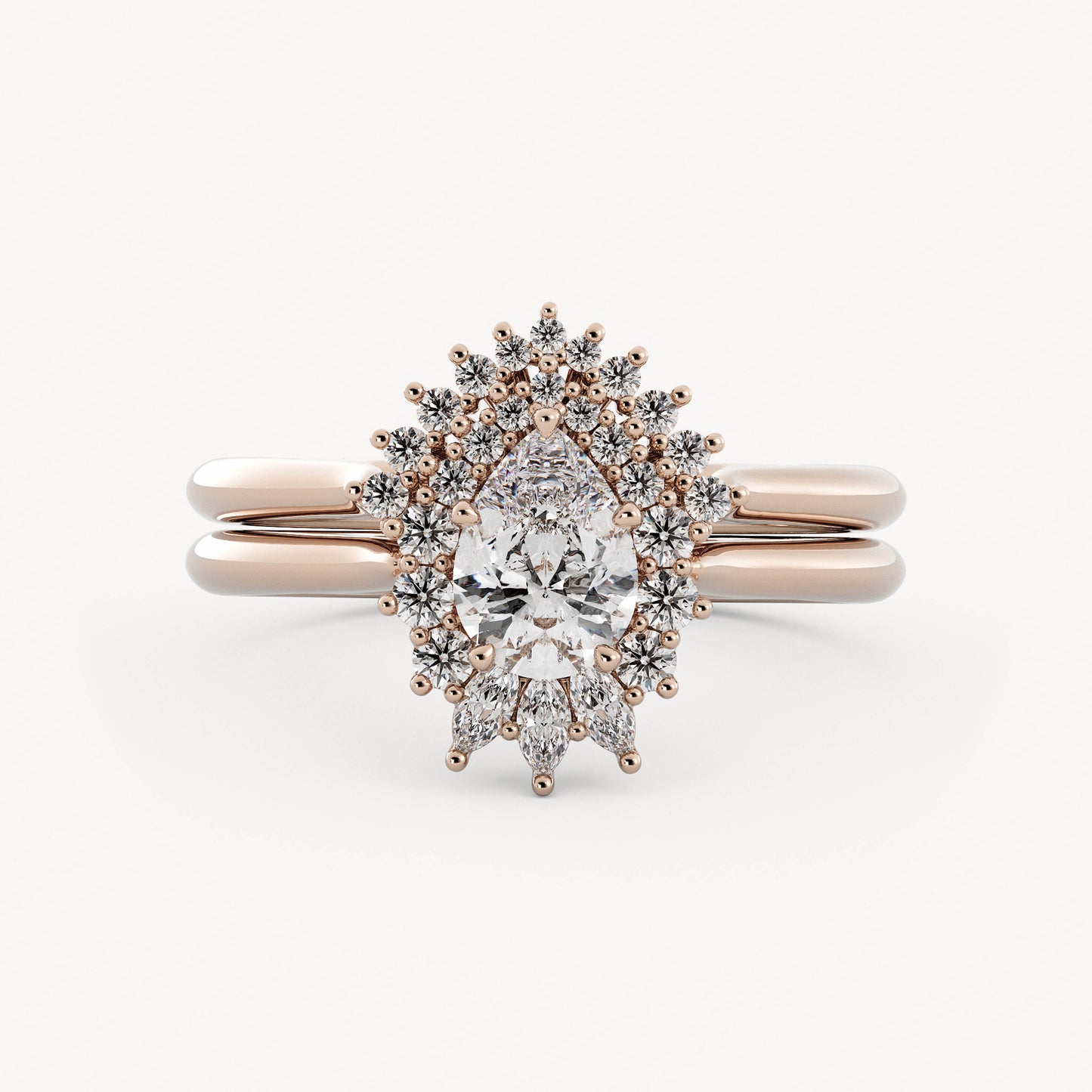 Windsor Wedding Set - 14K Rose Gold - Pear - Lab Diamond