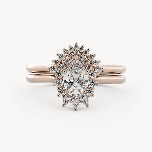 Windsor Wedding Set - 14K Rose Gold - Pear - Lab Diamond
