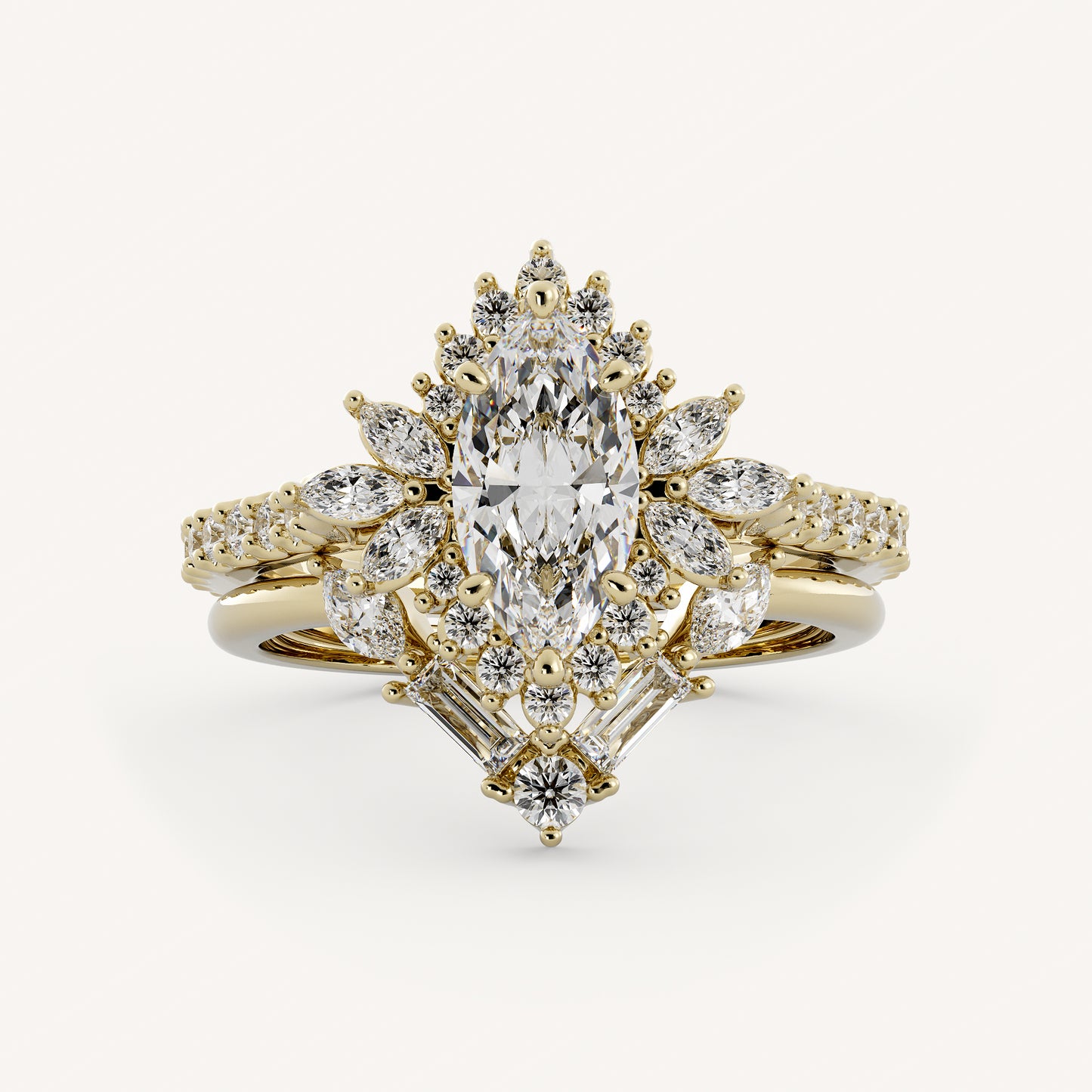 Birdy & Wyatt Wedding Set - 14K Yellow Gold - Marquise - Natural Diamond