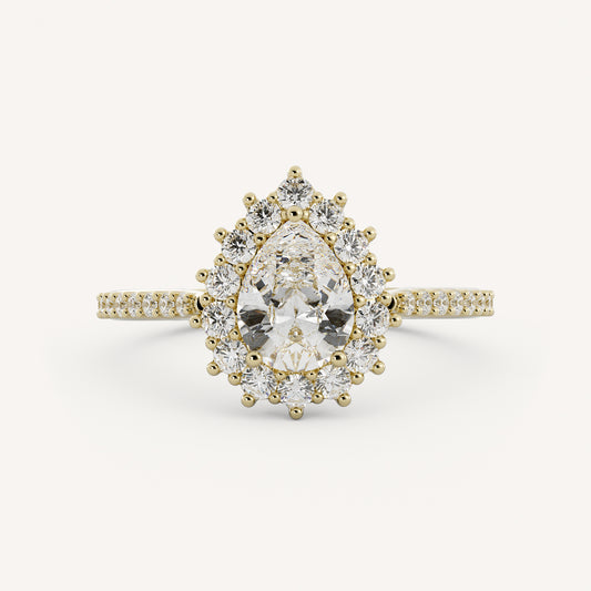 Amber - 14K Yellow Gold - Pear - Lab Diamond