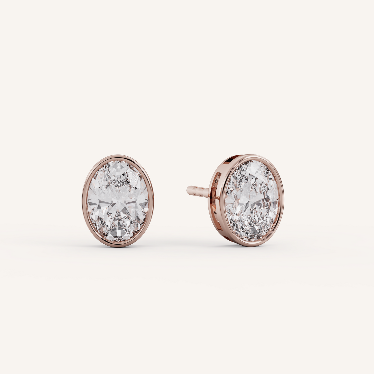Oval Bezel Studs - 14K Rose Gold - 1.00 CTW - Lab Diamond