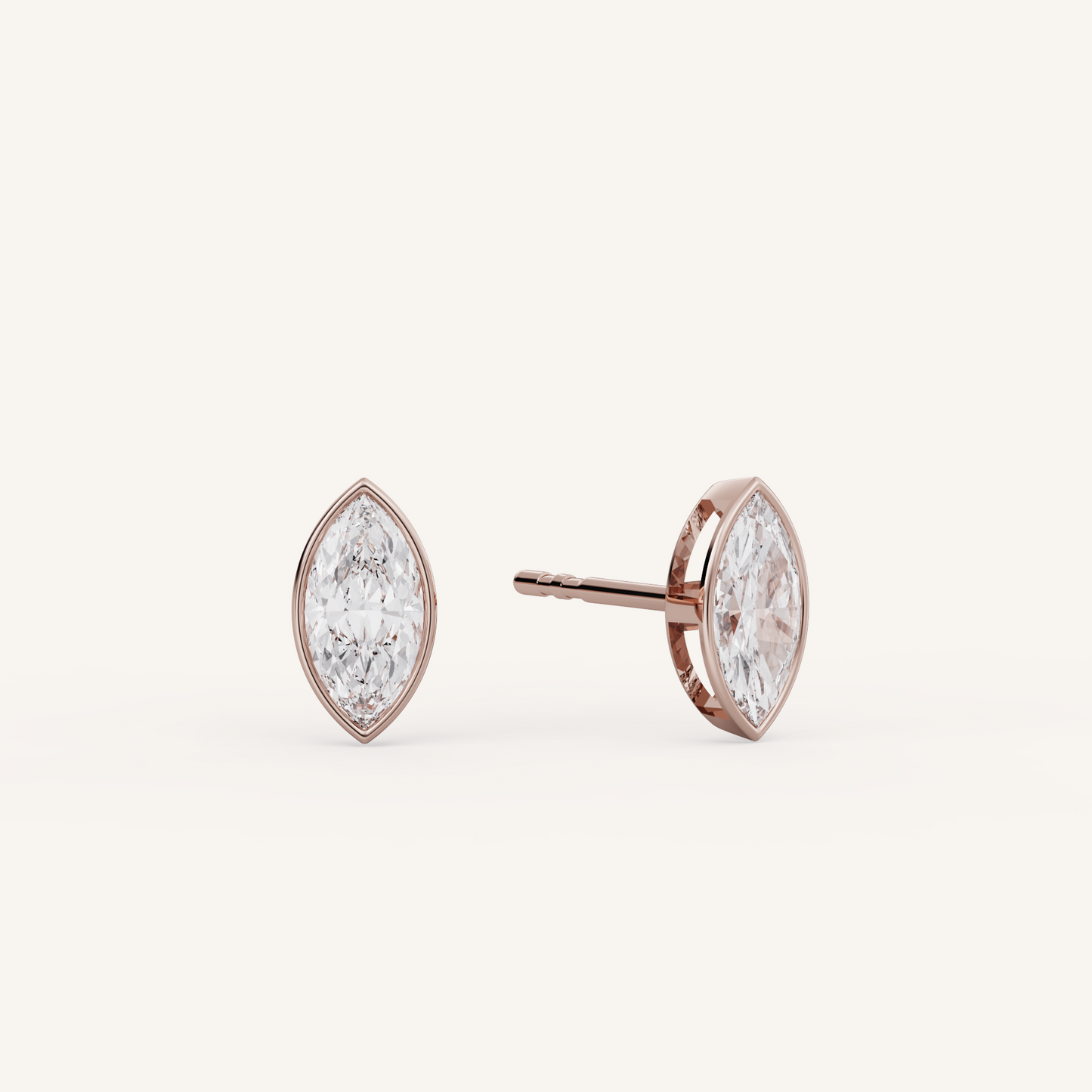 Marquise Bezel Studs - 14K Rose Gold - 0.50 CTW - Lab Diamond