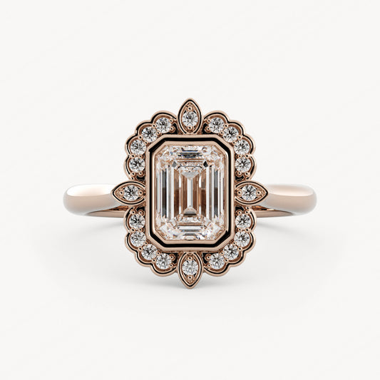 Avens - 14K Rose Gold - Emerald - Lab Diamond