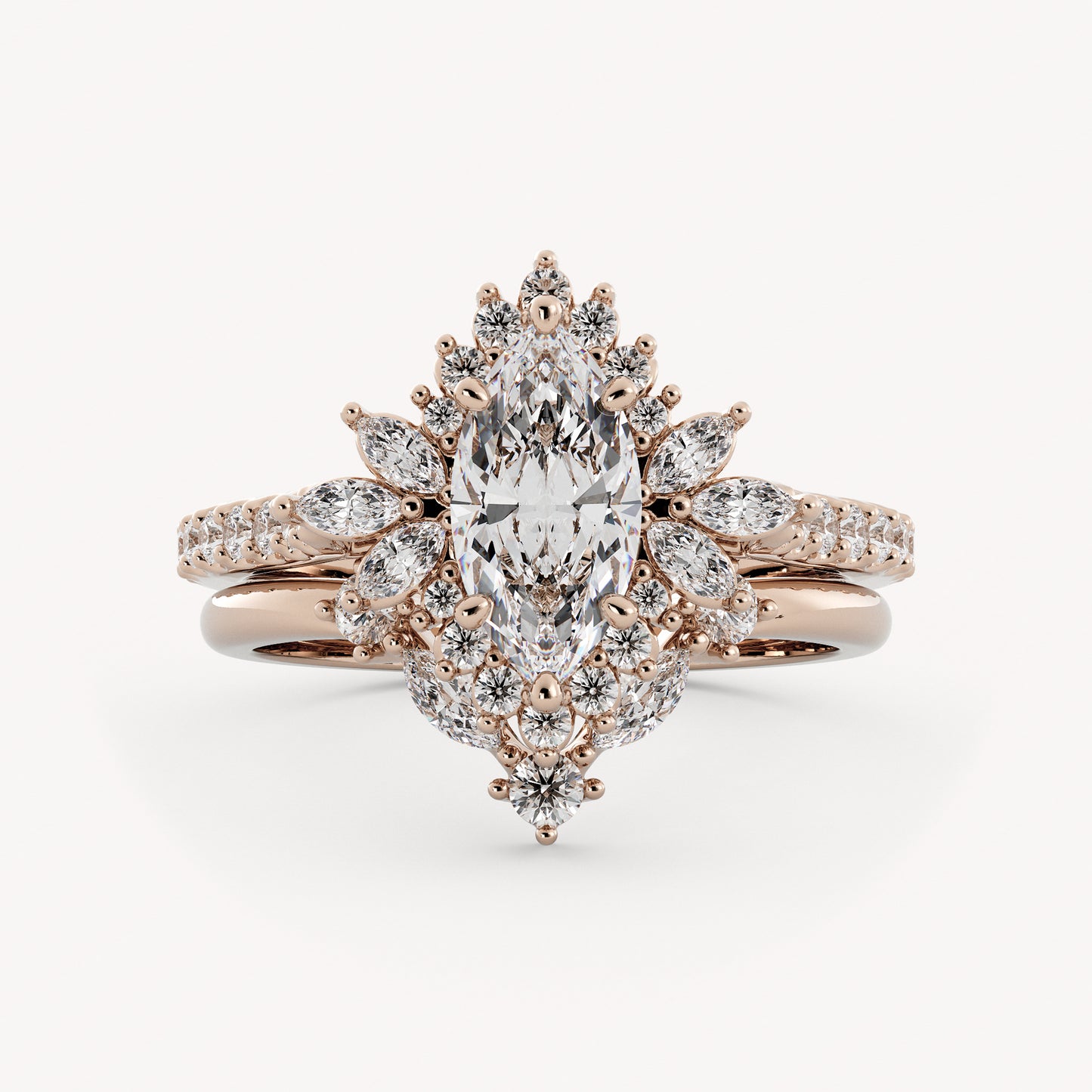 Birdy & Willie Wedding Set - 14K Rose Gold - Marquise - Lab Diamond