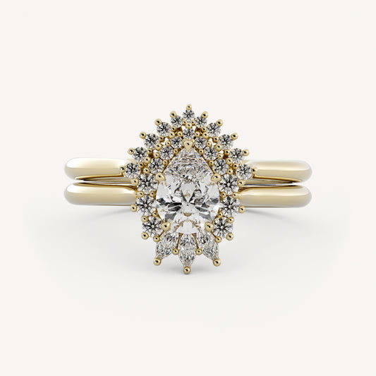 Windsor Wedding Set - 14K Yellow Gold - Pear - Lab Diamond