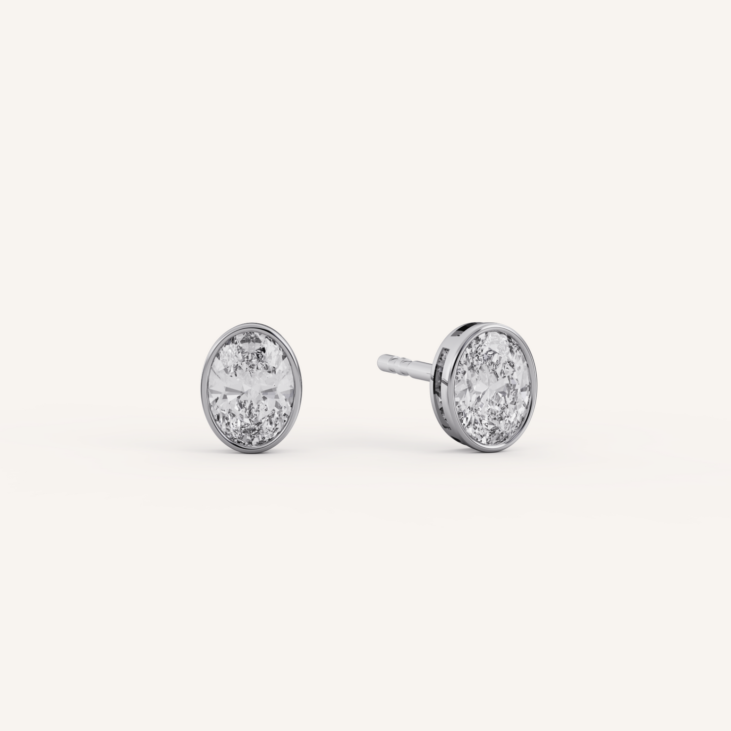Oval Bezel Studs - 14K White Gold - 0.50 CTW - Lab Diamond
