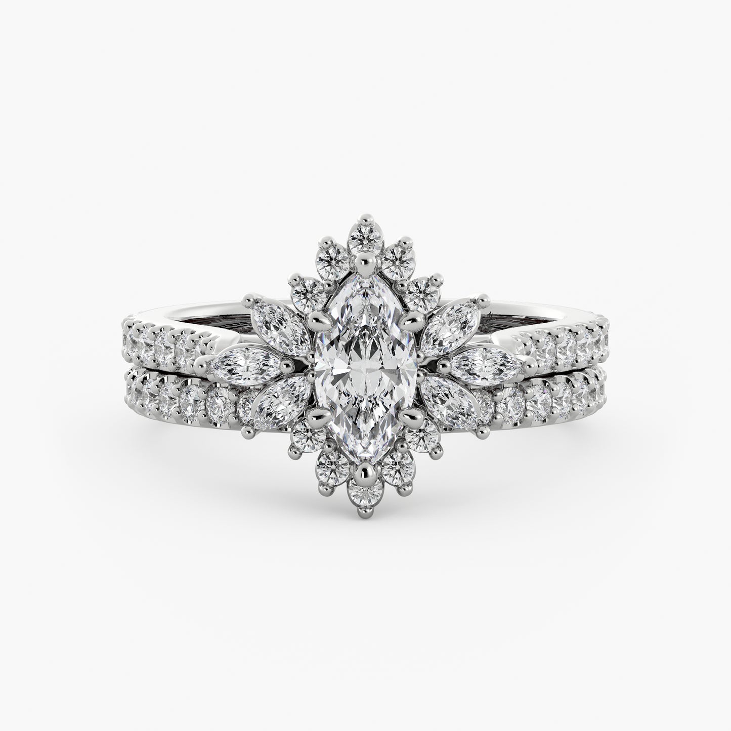 Birdy Wedding Set - 14K White Gold - Marquise - Natural Diamond