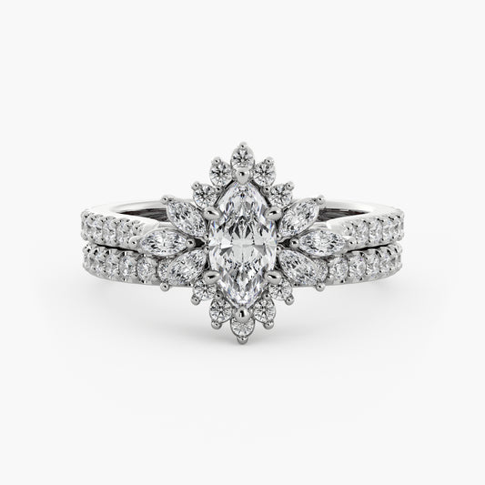 Birdy Wedding Set - 14K White Gold - Marquise - Natural Diamond