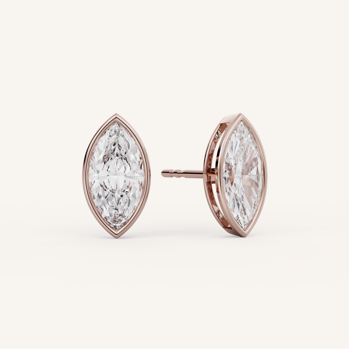 Marquise Bezel Studs - 14K Rose Gold - 2.00 CTW - Lab Diamond