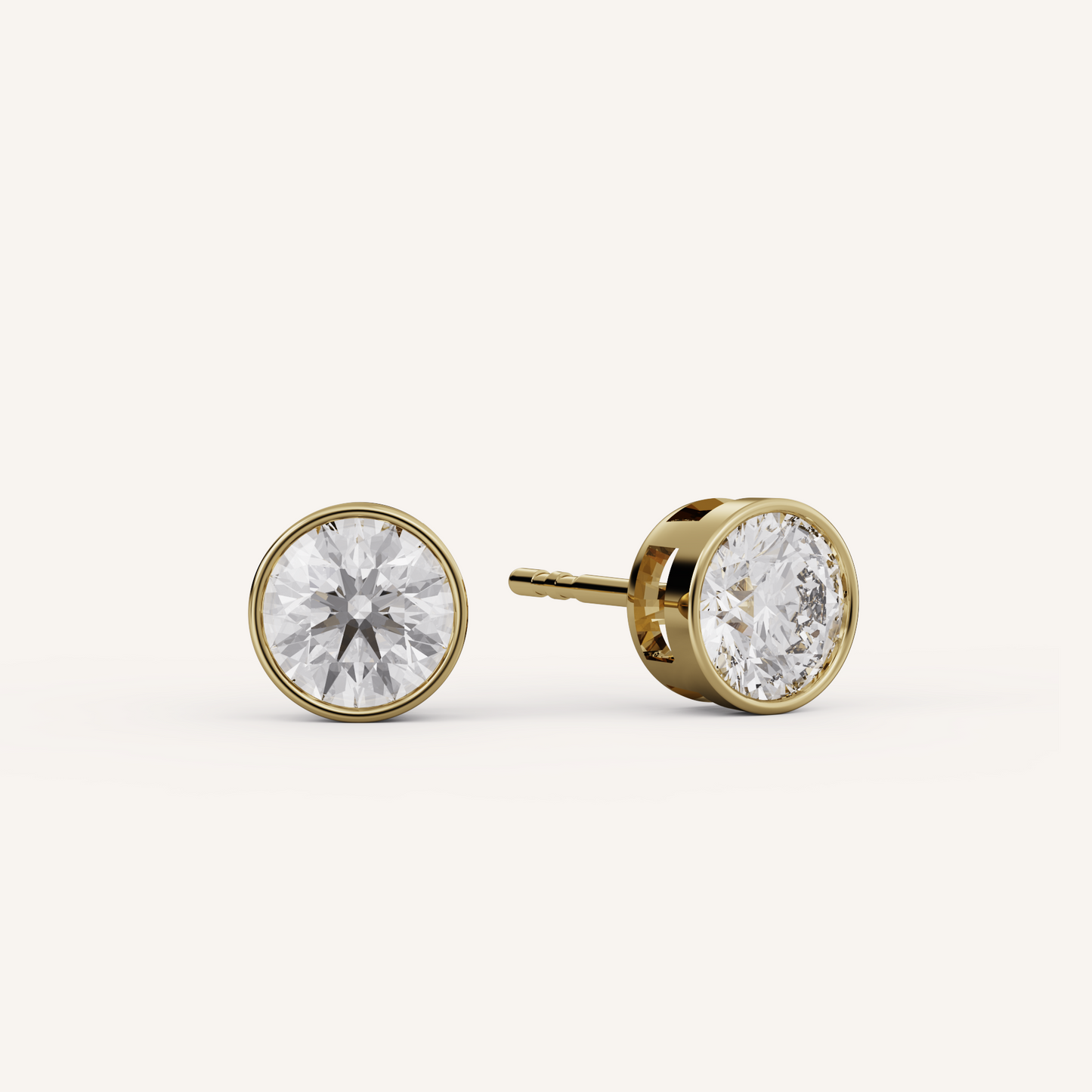 Round Bezel Studs - 14K Yellow Gold - Lab Diamond - 1.00 CTW