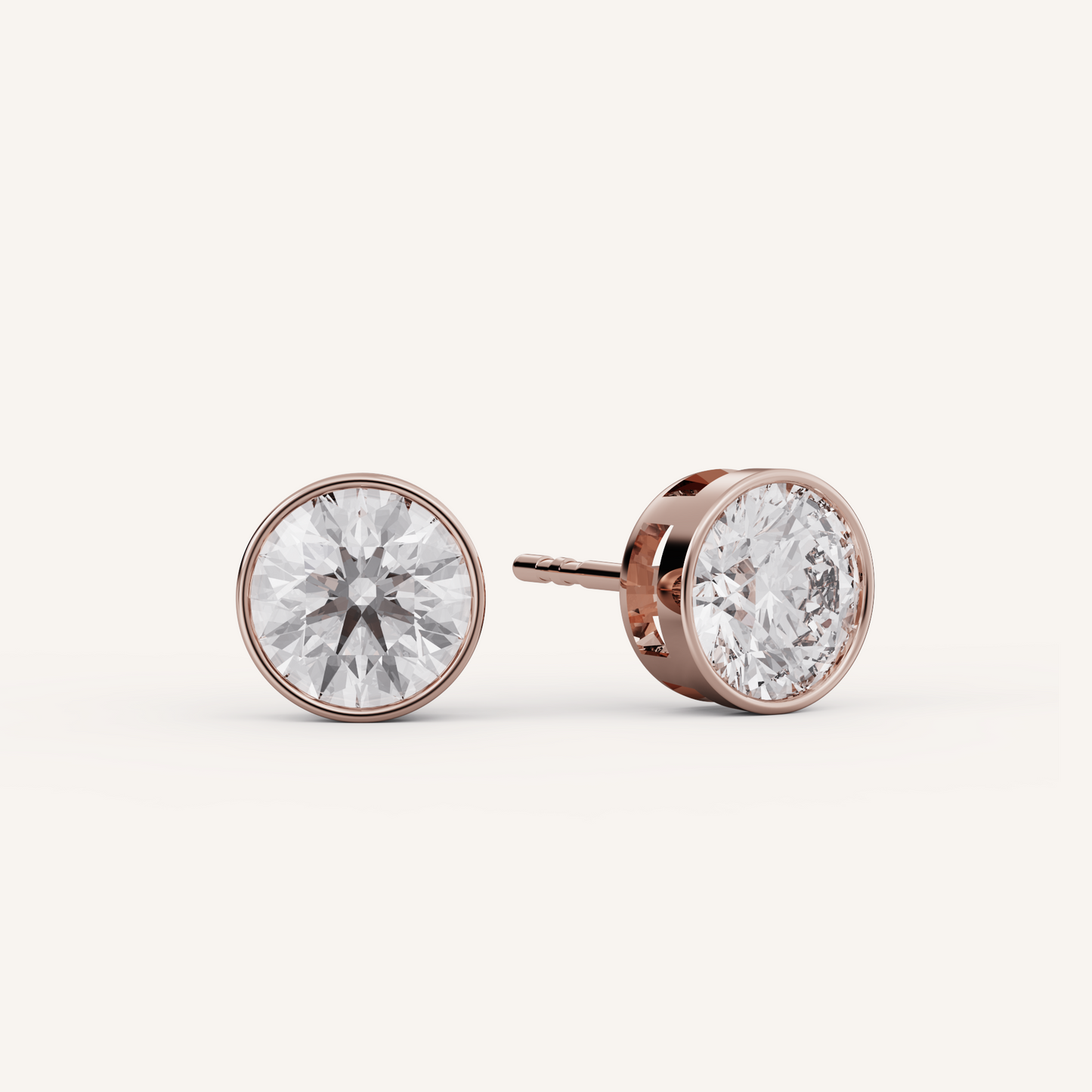 Round Bezel Studs - 14K Rose Gold - Lab Diamond - 1.50 CTW