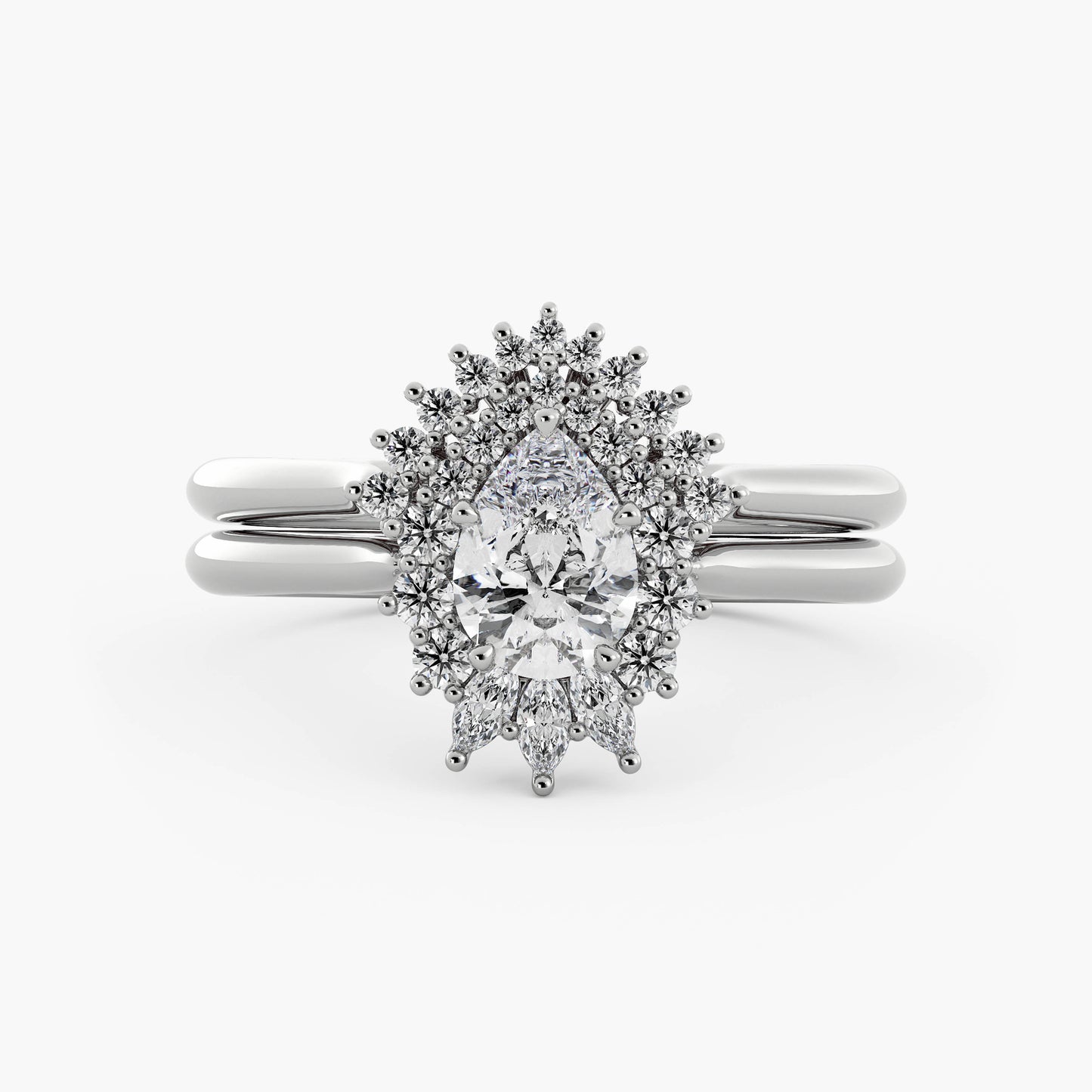 Windsor Wedding Set - 14K White Gold - Pear - Lab Diamond