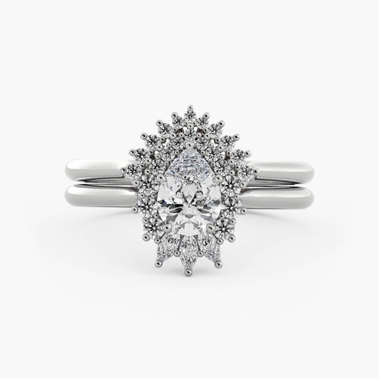 Windsor Wedding Set - 14K White Gold - Pear - Lab Diamond