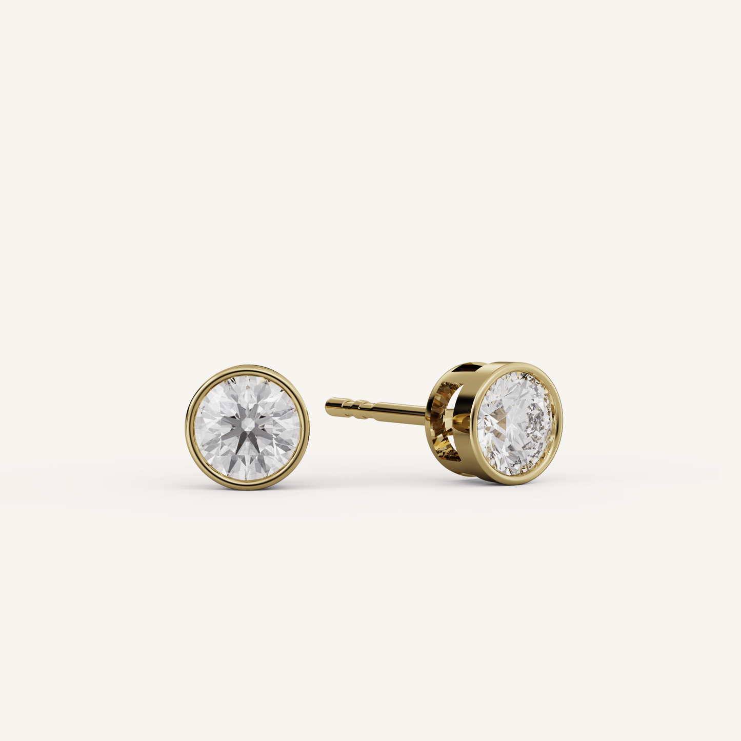 Round Bezel Studs - 14K Yellow Gold - Lab Diamond - 0.50 CTW