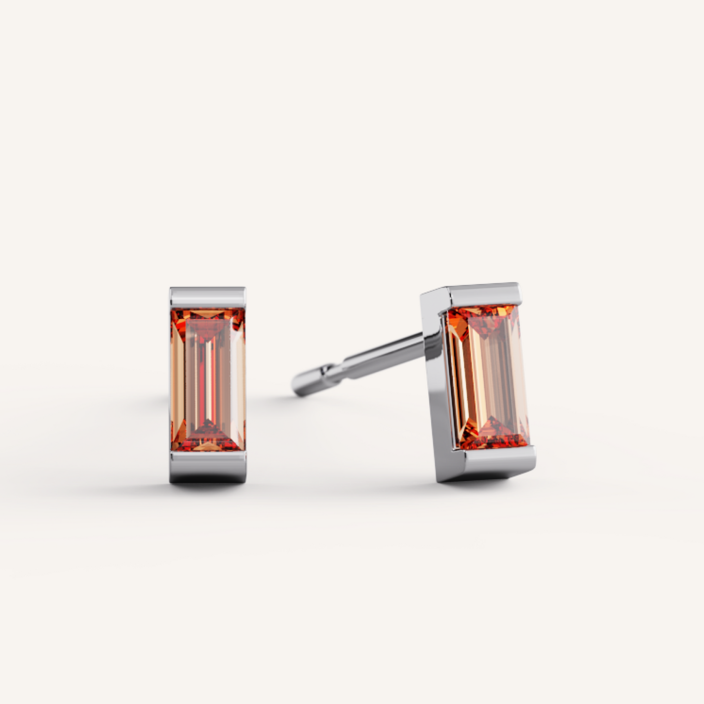 Ann Studs - 14K White Gold - Orange Sapphire