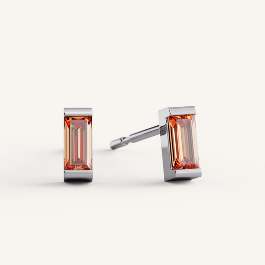 Ann Studs - 14K White Gold - Orange Sapphire