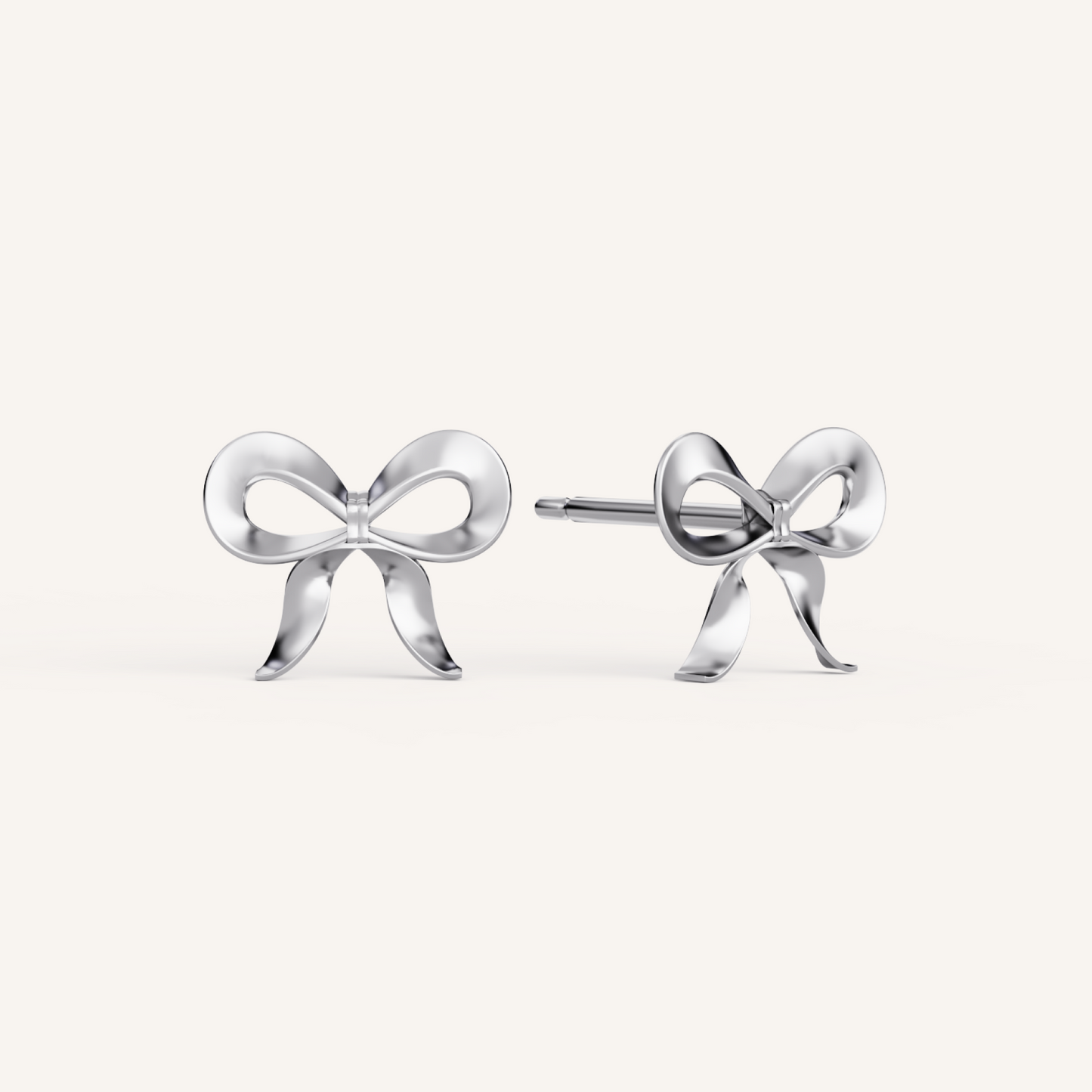 Bow Studs - 14K White Gold