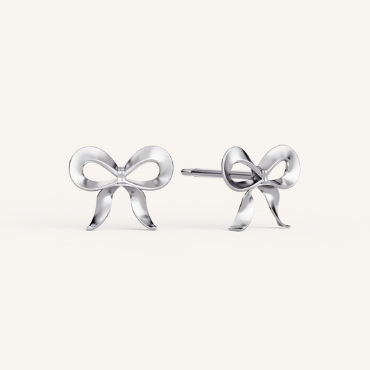 Bow Studs - 14K White Gold