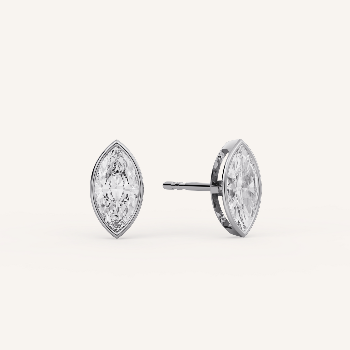 Marquise Bezel Studs - 14K White Gold - 1.00 CTW - Lab Diamond