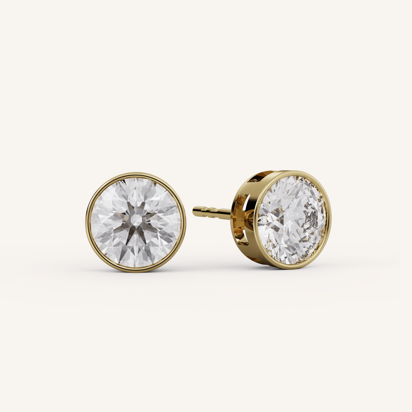 Round Bezel Studs - 14K Yellow Gold - Lab Diamond - 2.00 CTW