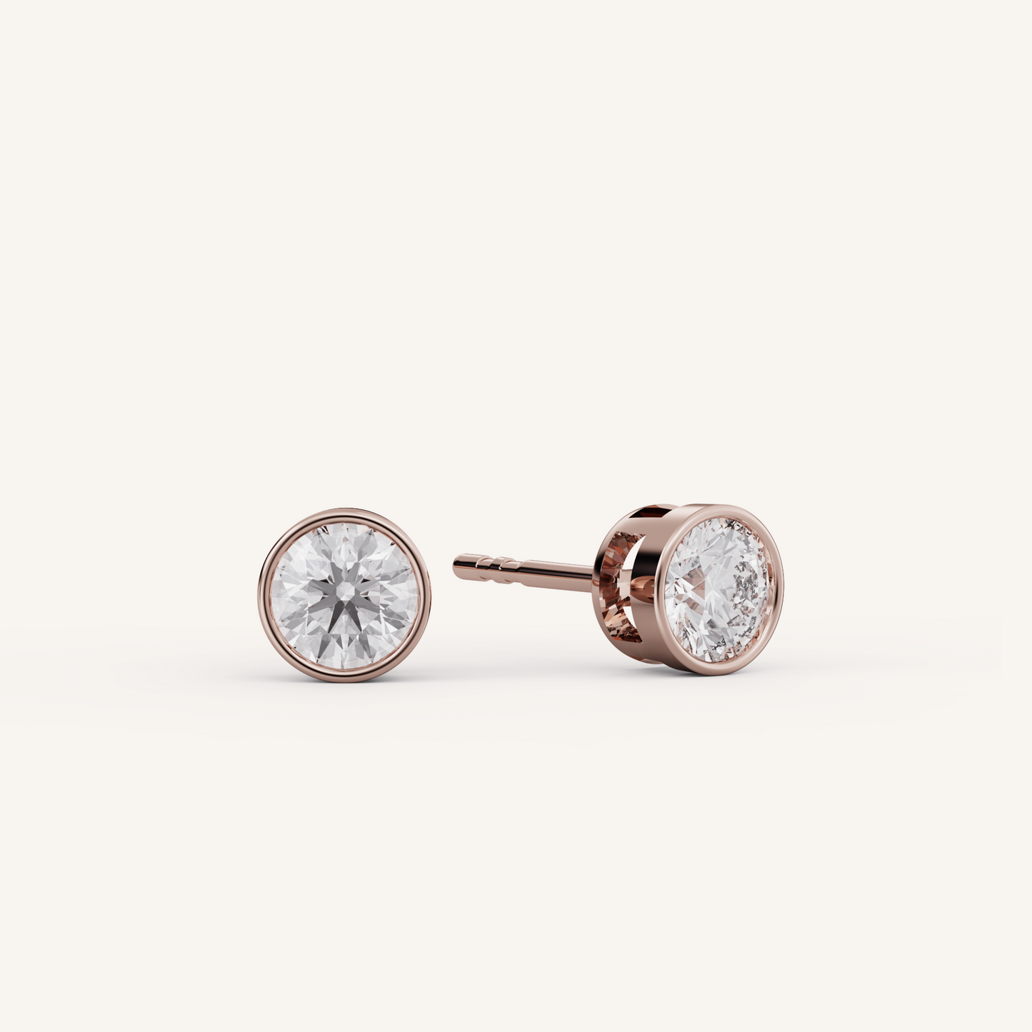 Round Bezel Studs - 14K Rose Gold - Lab Diamond - 0.50 CTW