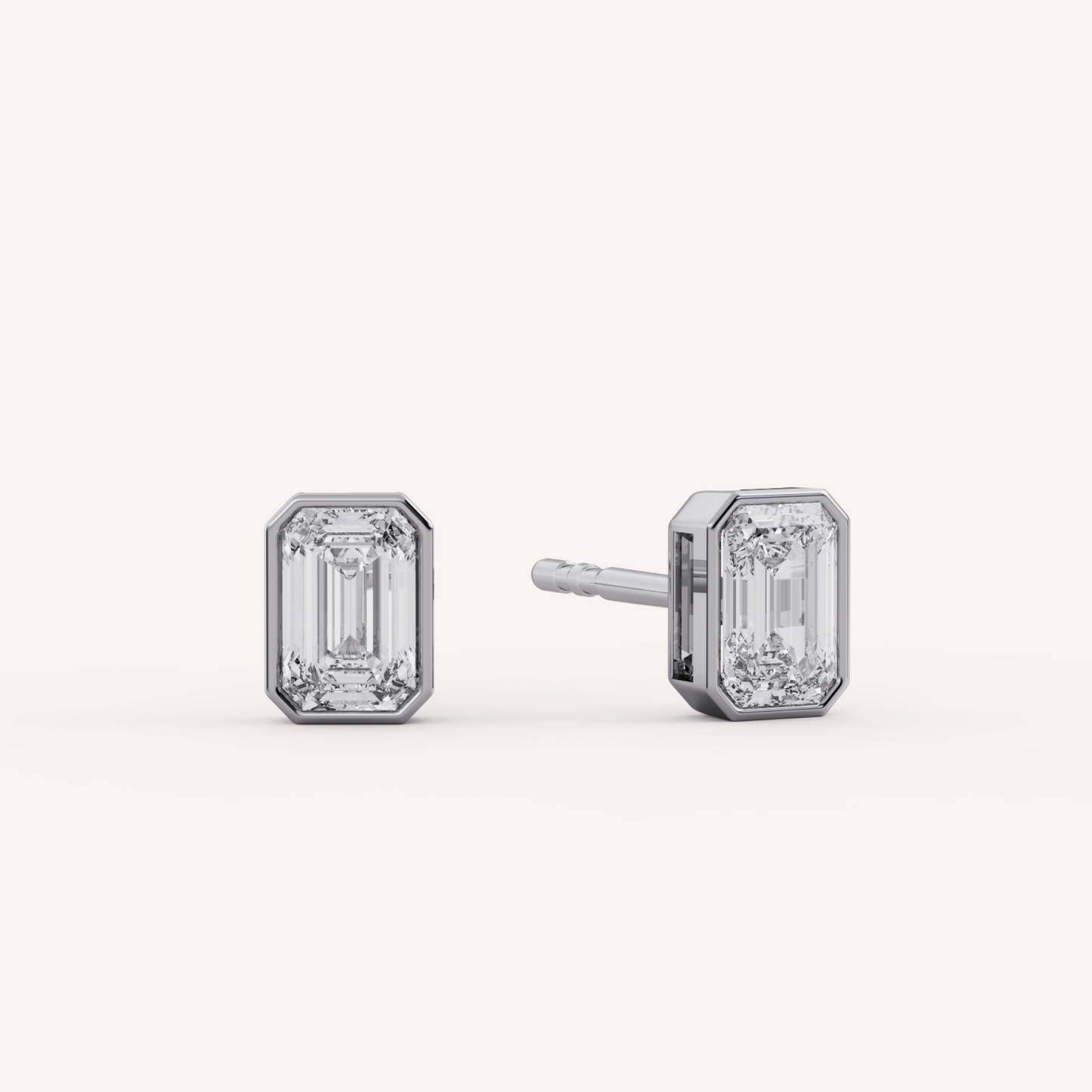 Emerald Bezel Studs - 14K White Gold - 0.50 CTW - Lab Diamond