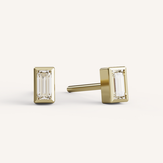 Baguette Bezel Studs - 14K Yellow Gold - Lab Diamond - Mod