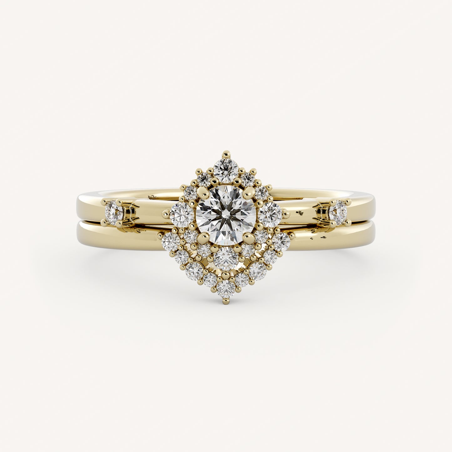 Winnie Wedding Set - 14K Yellow Gold - Round - Lab Diamond