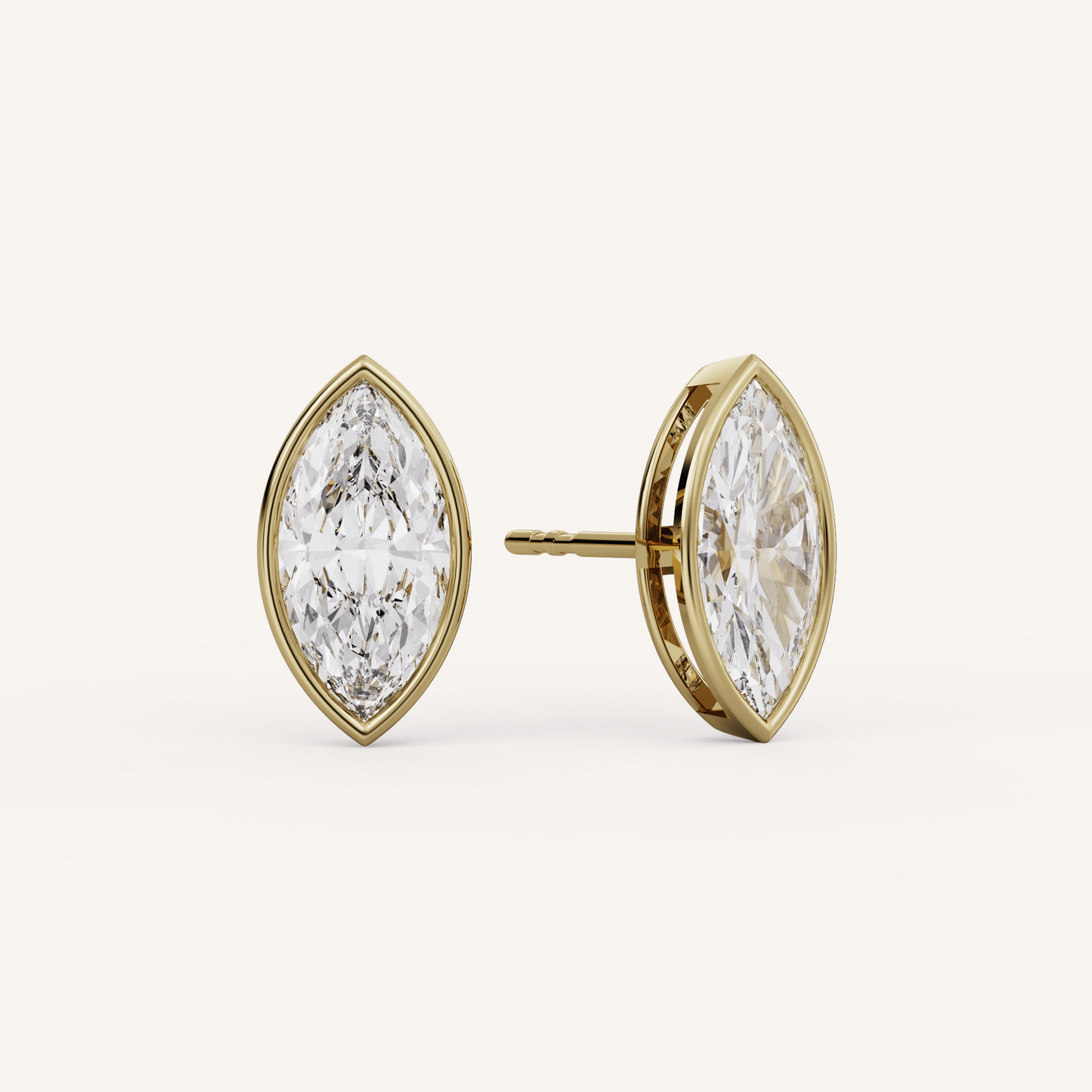 Marquise Bezel Studs - 14K Yellow Gold - 2.00 CTW - Lab Diamond