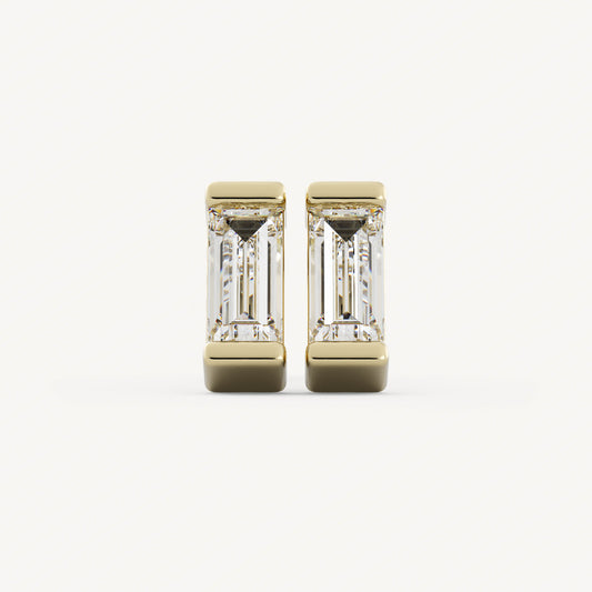 Baguette Channel Studs - 14K Yellow Gold - Natural Diamond - Mod