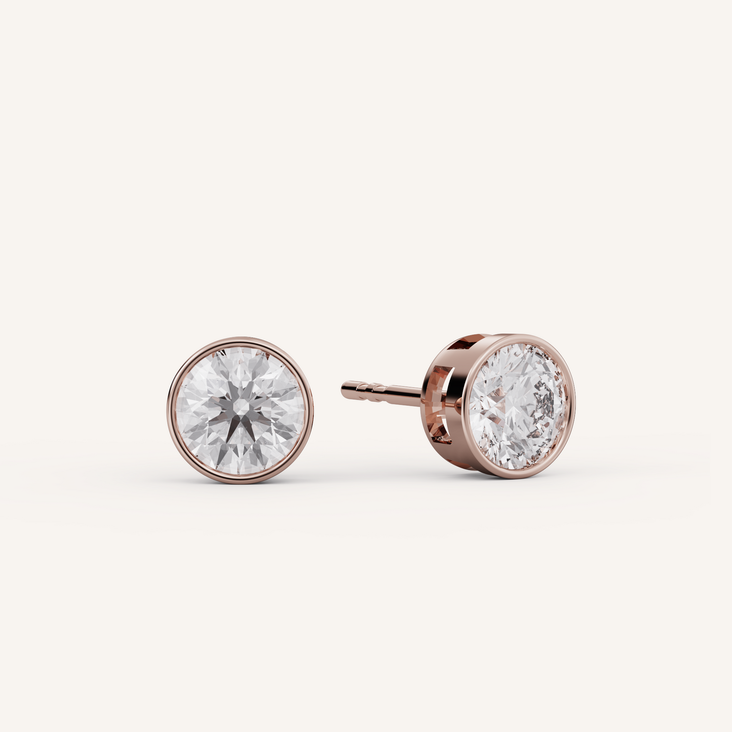 Round Bezel Studs - 14K Rose Gold - Lab Diamond - 1.00 CTW