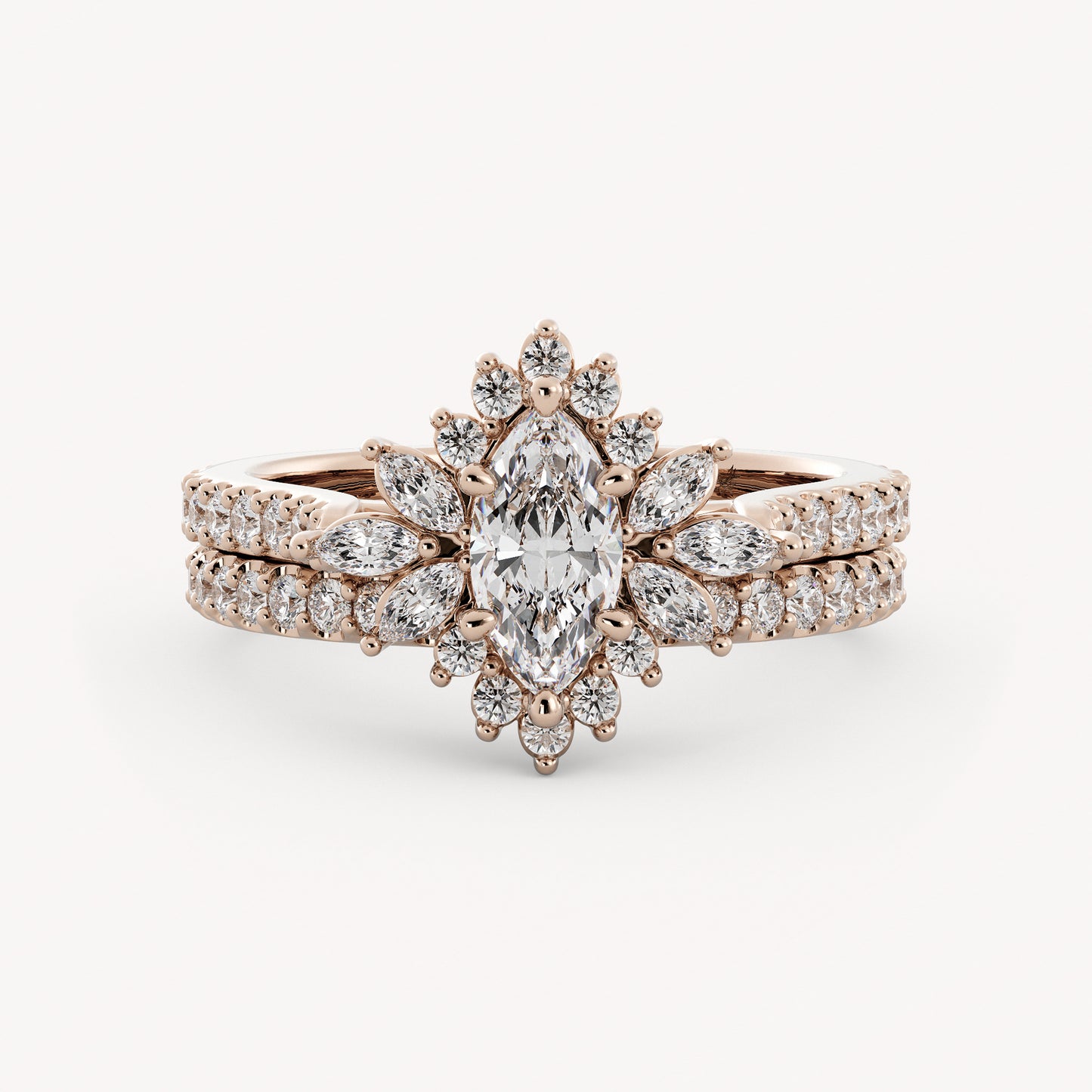 Birdy Wedding Set - 14K Rose Gold - Marquise - Natural Diamond