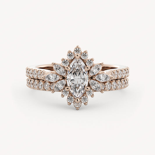 Birdy Wedding Set - 14K Rose Gold - Marquise - Lab Diamond