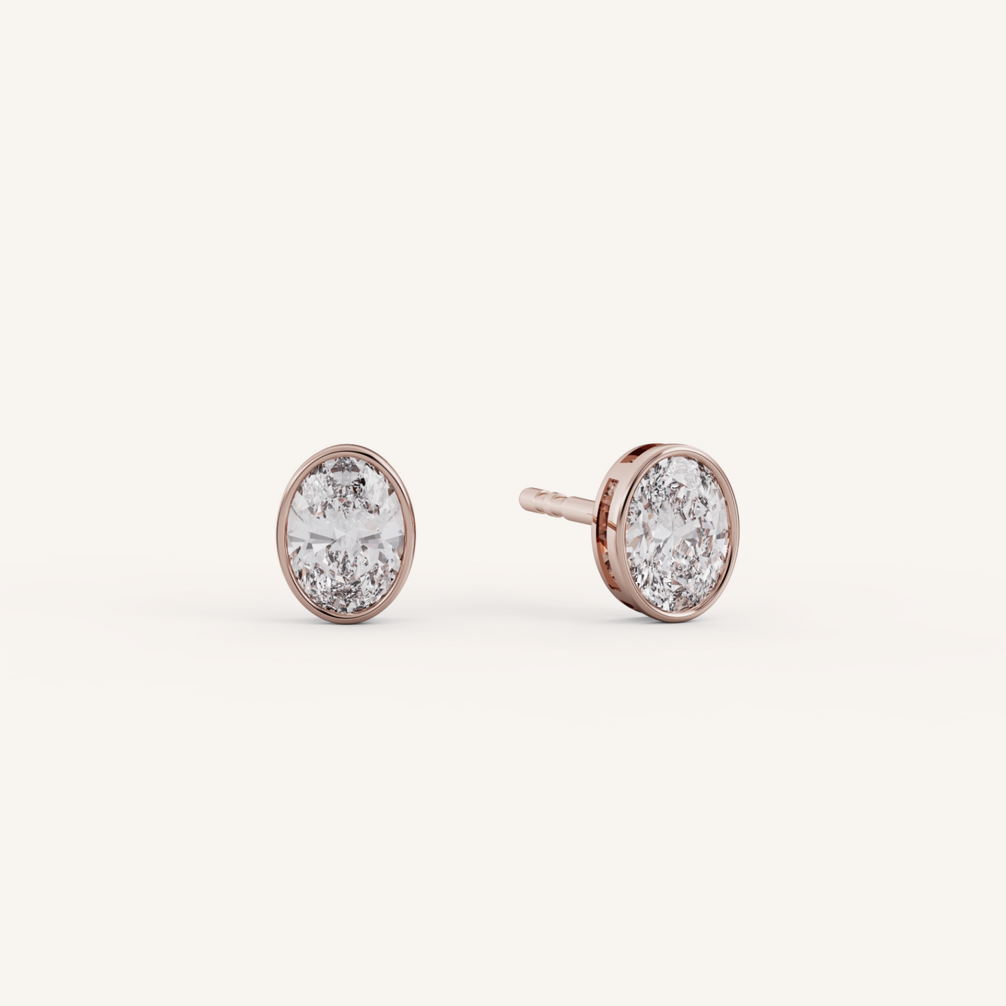 Oval Bezel Studs - 14K Rose Gold - 0.50 CTW - Lab Diamond