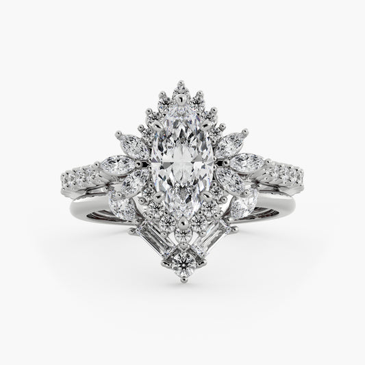 Birdy & Wyatt Wedding Set - 14K White Gold - Marquise - Natural Diamond