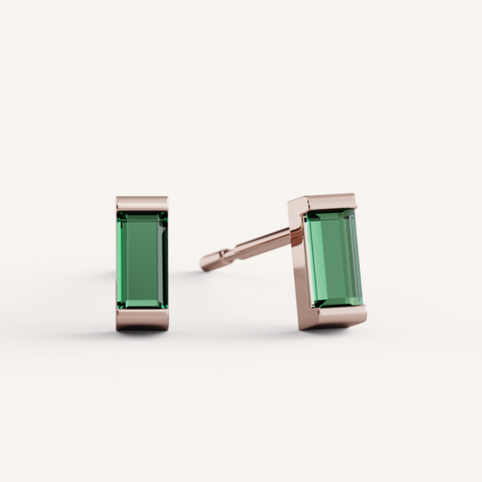 Ann Studs - 14K Rose Gold - Emerald