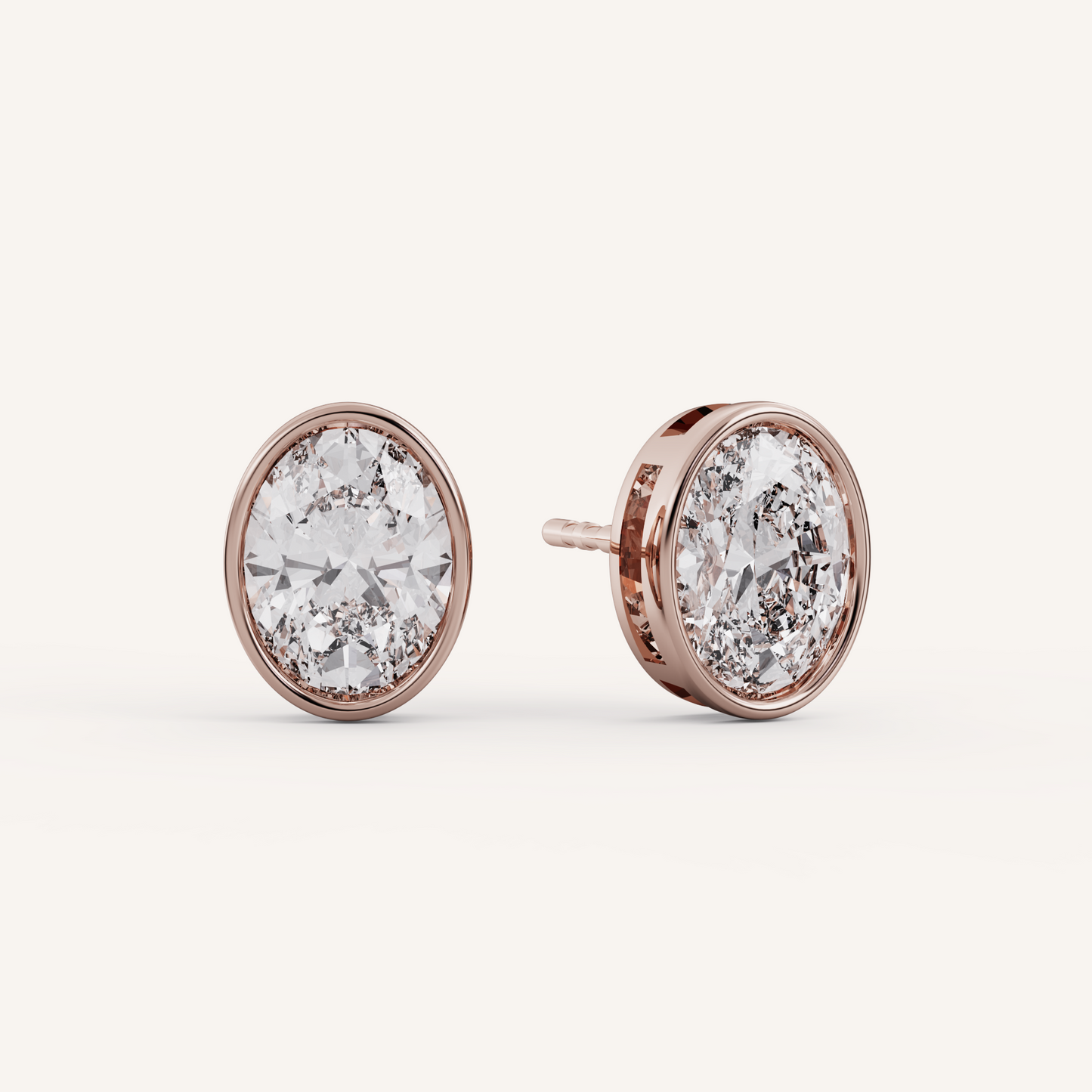 Oval Bezel Studs - 14K Rose Gold - 2.00 CTW - Lab Diamond