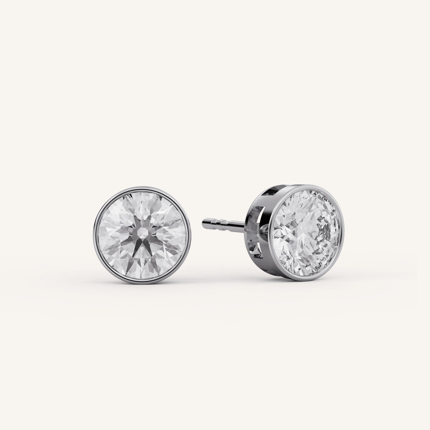 Round Bezel Studs - 14K White Gold - Lab Diamond - 1.50 CTW