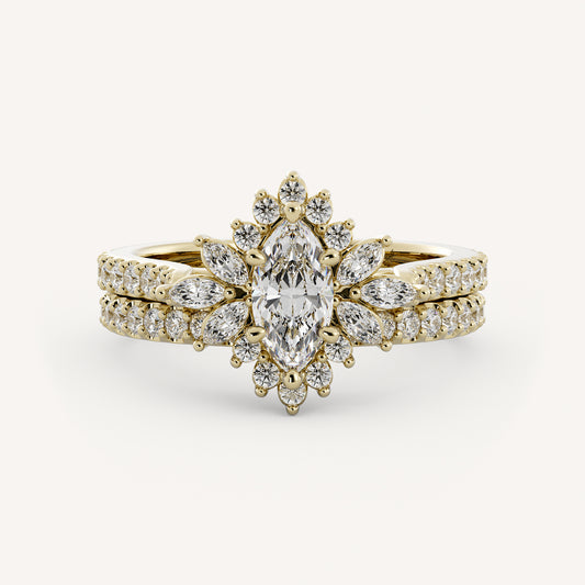 Birdy Wedding Set - 14K Yellow Gold - Marquise - Lab Diamond