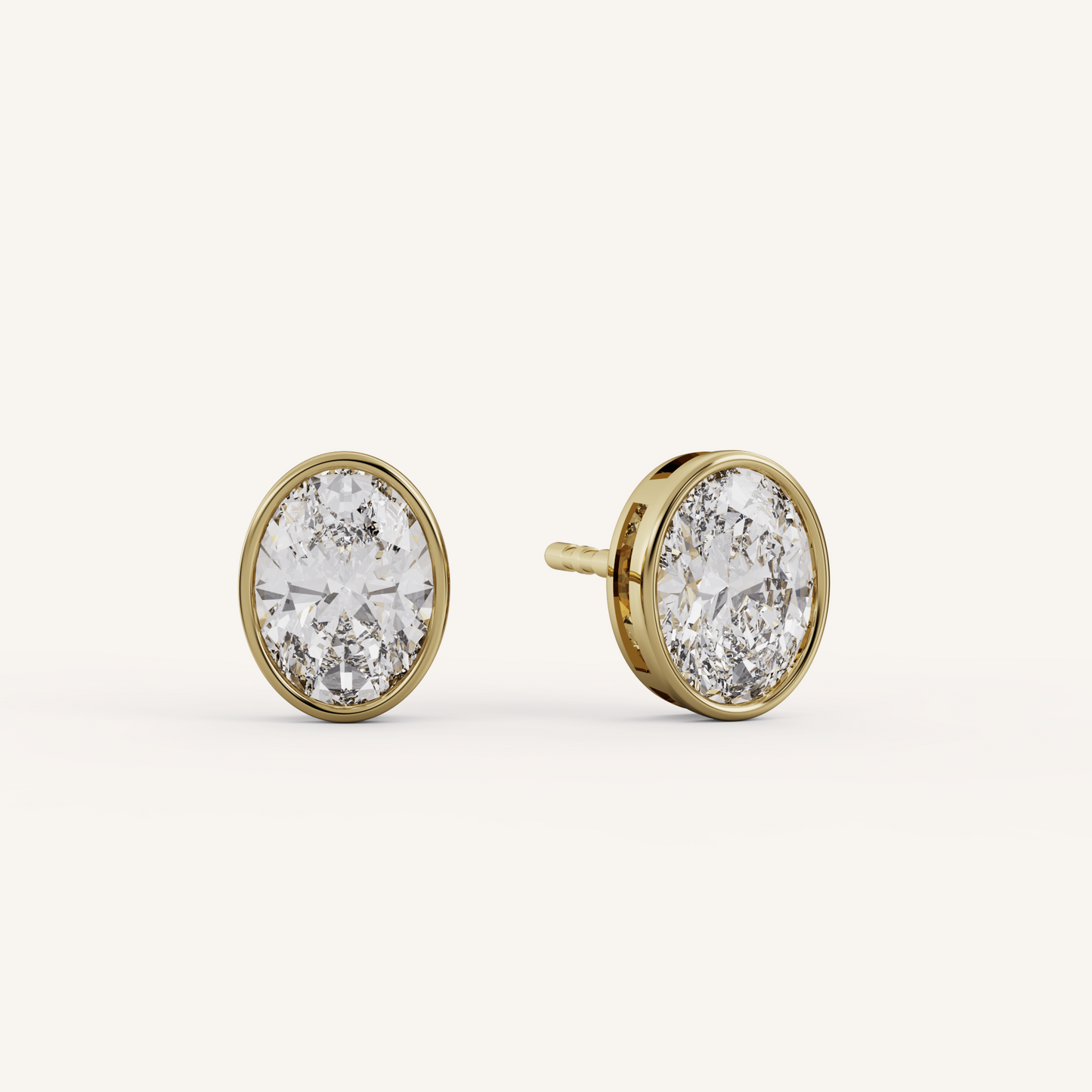 Oval Bezel Studs - 14K Yellow Gold - 1.00 CTW - Lab Diamond