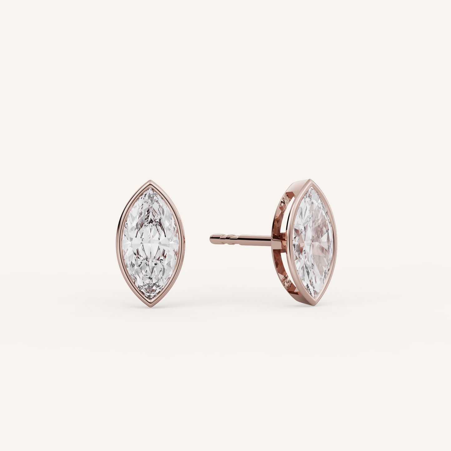 Marquise Bezel Studs - 14K Rose Gold - 1.00 CTW - Lab Diamond