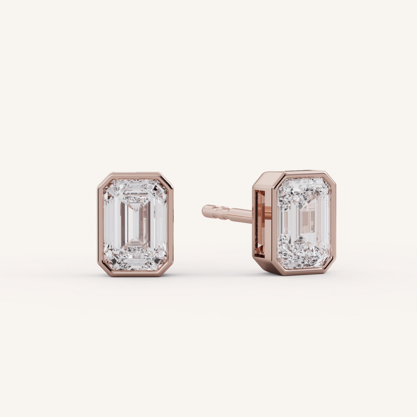 Emerald Bezel Studs - 14K Rose Gold - 1.00 CTW - Lab Diamond