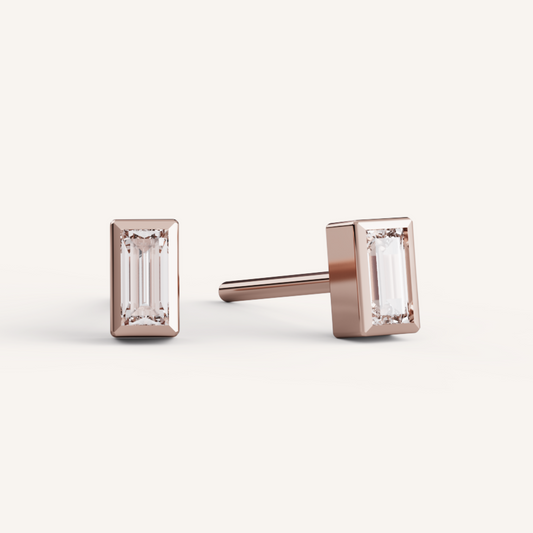 Baguette Bezel Studs - 14K Rose Gold - Lab Diamond - Mod