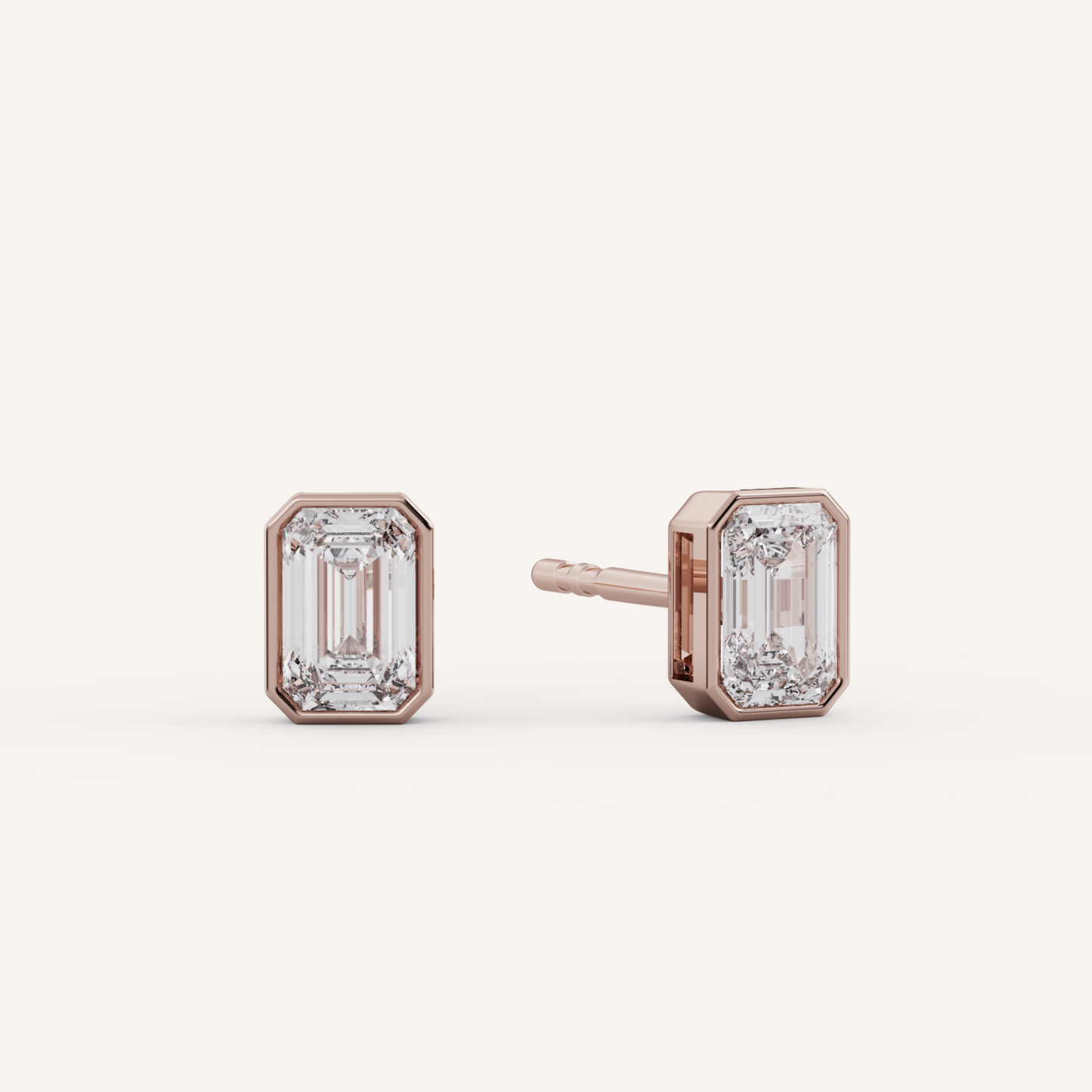 Emerald Bezel Studs - 14K Rose Gold - 0.50 CTW - Lab Diamond