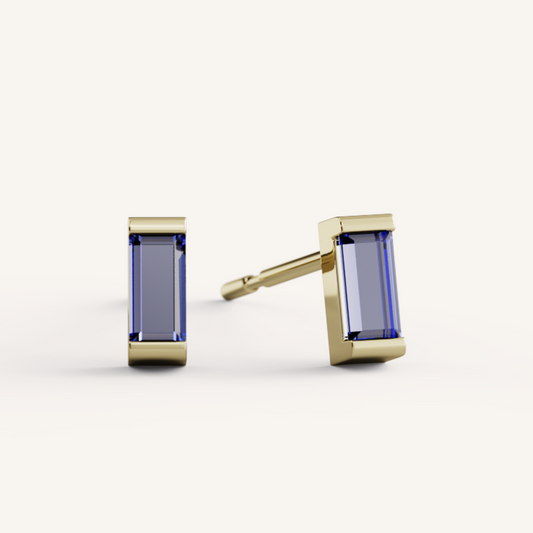 Ann Studs - 14K Yellow Gold - Blue Sapphire