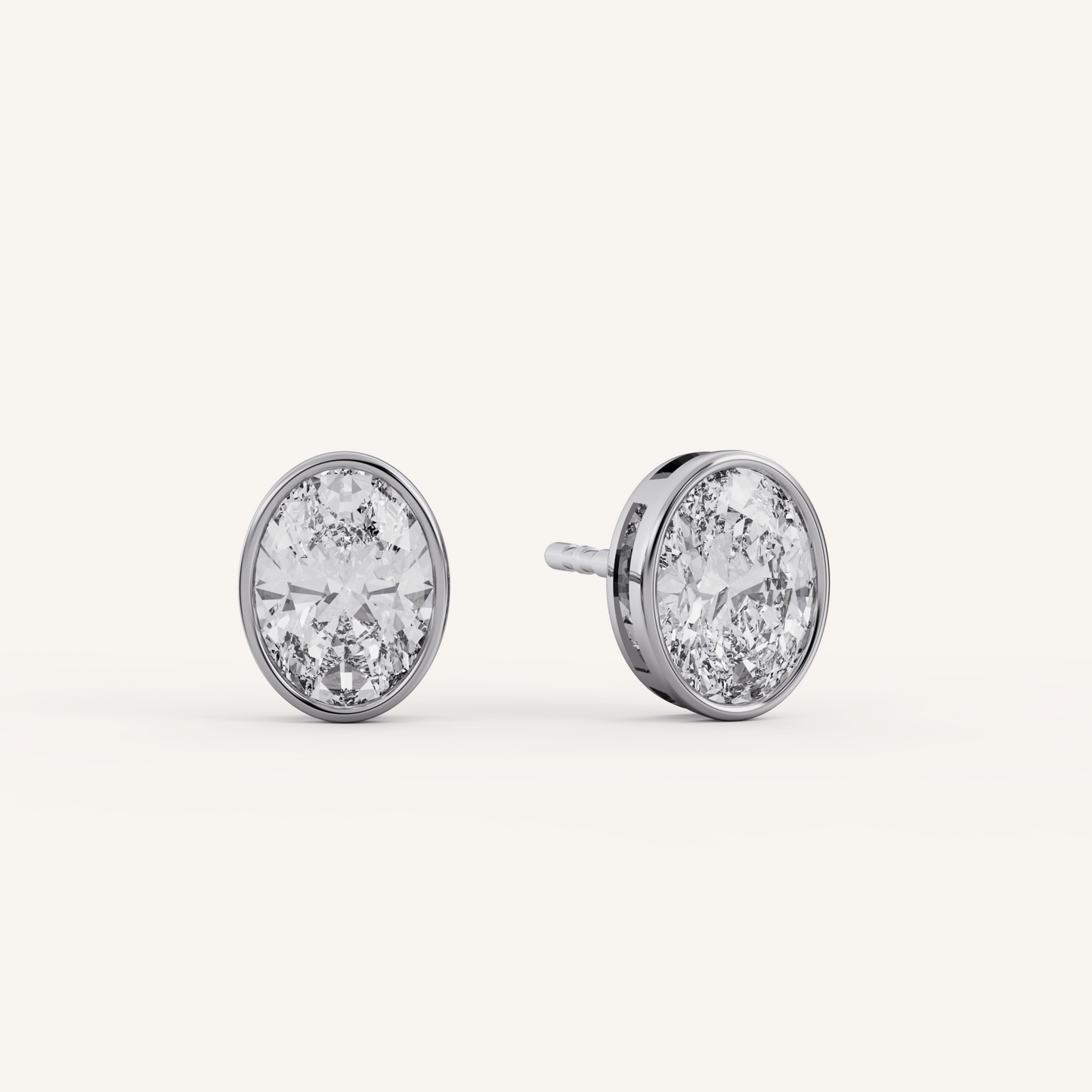 Oval Bezel Studs - 14K White Gold - 1.00 CTW - Lab Diamond