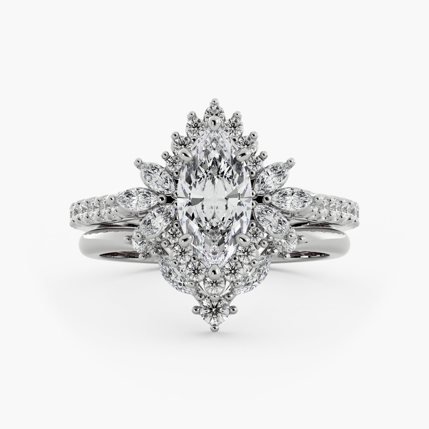 Birdy & Willie Wedding Set - 14K White Gold - Marquise - Lab Diamond