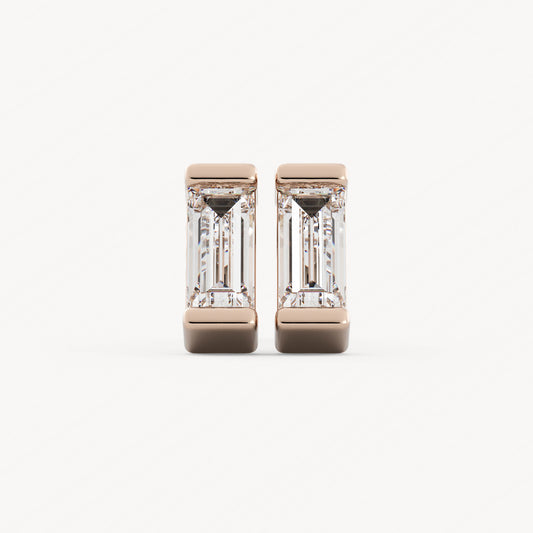 Baguette Channel Studs - 14K Rose Gold - Lab Diamond - Mod