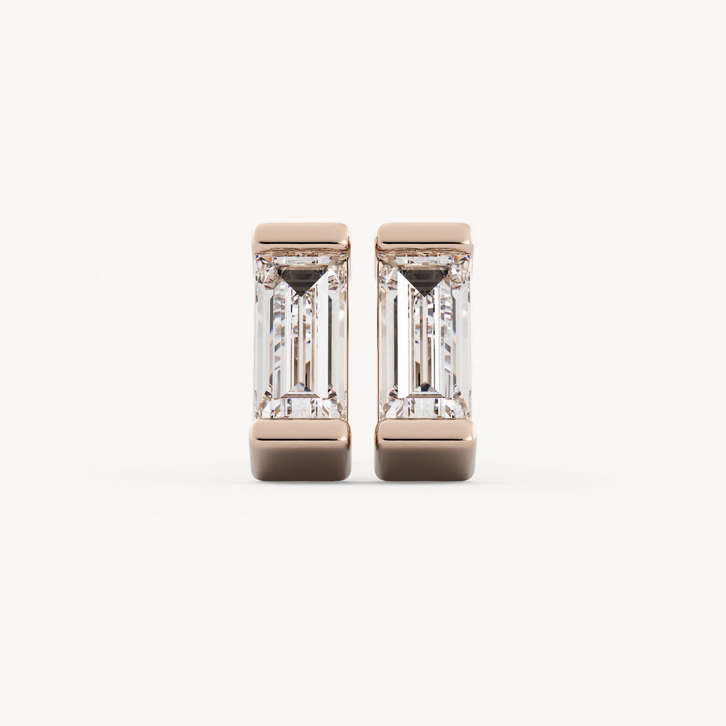 Baguette Channel Studs - 14K Rose Gold - Lab Diamond - Micro