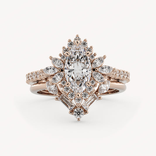 Birdy & Wyatt Wedding Set - 14K Rose Gold - Marquise - Natural Diamond